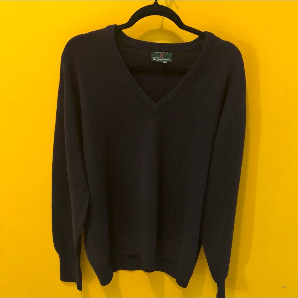 The Scotch House Navy Blue 100% Cashmere Pullover V-neck Sweater